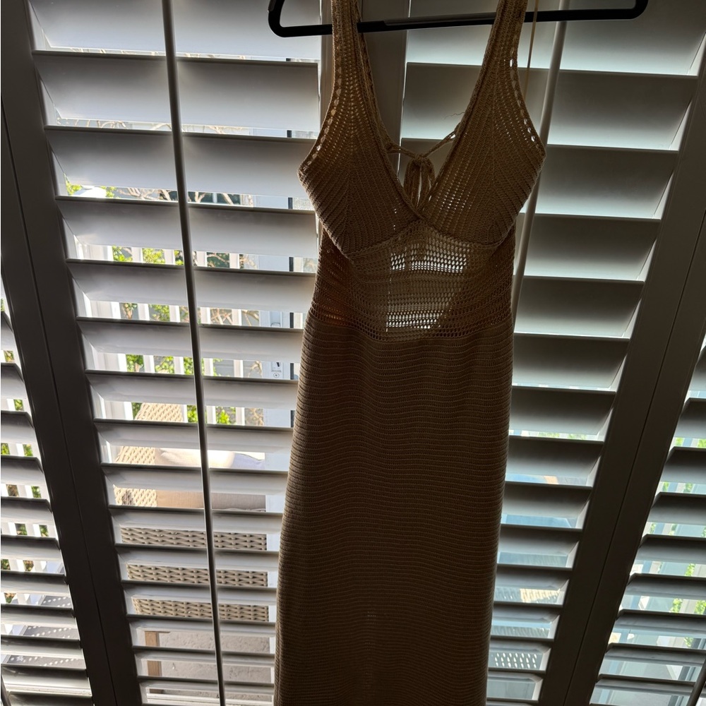 Tan Knit Midi Dress with cutouts